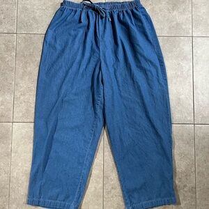 Vintage Retro Women 2XL Denim Drawstring Pants Capris Made In The USA